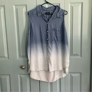 A.n.a. Womens Button Front Sleeveless Chambray Blouse Top XXL Bleached Ombré ***